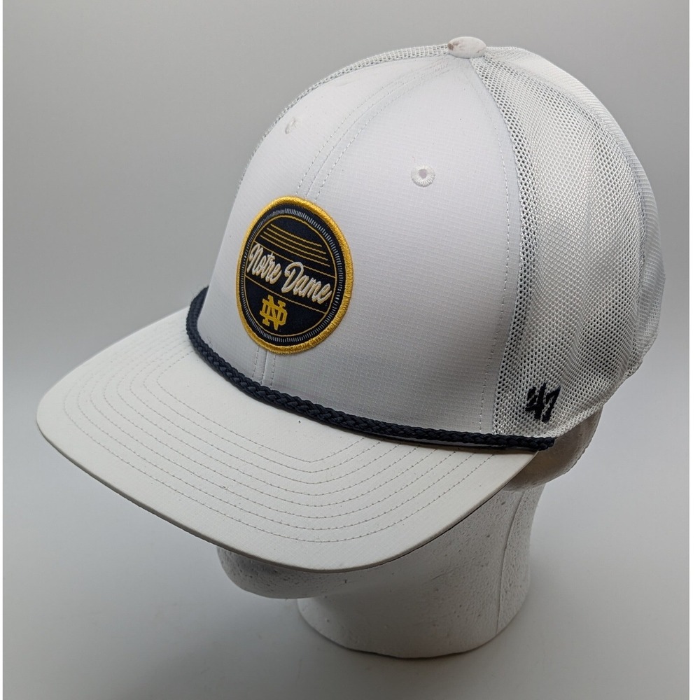 47 Brand Notre Dame Trucker Hat White Navy Rope Mesh Snapback Mens OSFA